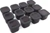 A set of 12 small, square, dark gray plastic storage containers with transparent lids, arranged in a grid on a white background. Anteprima dell’immagine prodotto