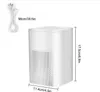 A white air purifier with dimensions indicated by text overlays, and a white power cord. Produktbild-Vorschau