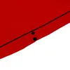 A close-up view of a red fabric with black stitching and two black buttons. Produktbild-Vorschau