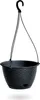 A black hanging planter pot with a woven texture, suspended by a hook and strings against a white background. Voir les images du produit