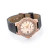 A close-up studio shot of a Casio watch with a rose gold case and a black leather strap, set against a white background. Podgląd zdjęcia produktu