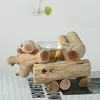 Rustikaler Holz Kerzenhalter Teelichthalter Glas Windlicht Produktbild-Vorschau 4
