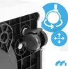 A close-up view of the caster wheels and the underside of a white appliance, with marketing icons in the background. Voir les images du produit