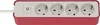 A close-up view of a red and white power strip with four sockets and a power switch. Produktbild-Vorschau