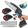A cordless chainsaw kit with accessories, including batteries and spare chains, laid out on a white background. Náhled obrázku produktu