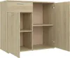 An open wooden cabinet with shelves and a drawer. Voir les images du produit