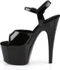 A black high-heeled sandal with a platform sole and ankle strap, shown from the side against a white background. Náhled obrázku produktu