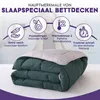 A folded duvet is shown with marketing icons and text describing its features. Produktbild-Vorschau