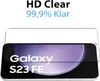 A screen protector is shown placed over a smartphone screen, with text indicating its features. Produktbild-Vorschau