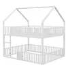 A white bunk bed with a house-shaped frame, railings, and a ladder, set against a white background. Voir les images du produit