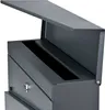 A close-up view of the top section of a modern, anthracite-colored mailbox with its lid open, revealing the mail slot. Produktbild-Vorschau