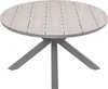 A product shot of an oval table with a light wood top and gray metal legs, presented on a white background. Produktbild-Vorschau