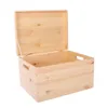 A natural wood storage box with its lid open, shown against a white background. Produktbild-Vorschau