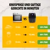 Comparison of cooking times between an oven and an air fryer for different food items. Produktbild-Vorschau