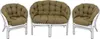 A set of outdoor furniture including two chairs and a loveseat, all with brown cushions and silver frames, displayed against a white background. Produktbild-Vorschau