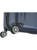 Close-up of the wheels and bottom of a blue suitcase. Anteprima dell’immagine prodotto