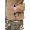 A close-up shot of a person wearing a beige teddy fleece jacket and camouflage pants. Produktbild-Vorschau