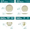 A diagram showing the dimensions and capacities of a dinnerware set. Náhled obrázku produktu