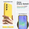 A hand holding a yellow phone case, with close-ups of the case's features and a phone charging wirelessly. Anteprima dell’immagine prodotto