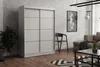 A modern bedroom or living room setting with a white sliding door wardrobe as the main focus. Produktbild-Vorschau