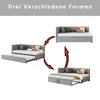 A diagram showing three different configurations of a sofa bed, connected by arrows to illustrate transformation. Anteprima dell’immagine prodotto