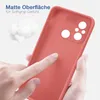 A hand is touching a red phone case, with a pile of cotton balls in the background. Produktbild-Vorschau