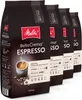 A group of Melitta BellaCrema Espresso coffee bean bags are displayed in a studio setting. Produktbild-Vorschau