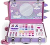 An open makeup case for children, filled with various makeup items and decorated with unicorn imagery. Produktbild-Vorschau