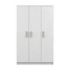 A white wardrobe with three doors and wooden handles, shown against a white background. Voir les images du produit