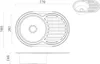 Technical drawing of a kitchen sink with dimensions. Produktbild-Vorschau