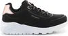A black Skechers Uno Lite sneaker with white soles and rose gold accents on a white background. Voir les images du produit