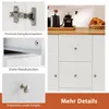 A collage of close-up images highlighting features of a white kitchen cabinet, including hinges, drawer slides, and knobs, alongside a wider shot of the cabinet with kitchen items on top. Náhled obrázku produktu