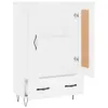 A white cabinet with two drawers and a shelf is shown with one door open. Voir les images du produit
