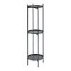 A tall, black, three-tiered plant stand with round shelves, shown against a white background. Voir les images du produit