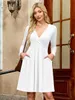 Vestido con cuello en V, largo hasta la rodilla, con mangas Vista previa de la imagen del producto 2