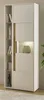 A modern white and wood tone cabinet with shelves and a glass vase. Produktbild-Vorschau