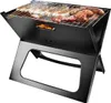 A black portable folding grill with food cooking on it, set against a white background. Voir les images du produit