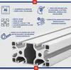 A close-up product shot of an aluminum extrusion profile with informational text and icons surrounding it. Anteprima dell’immagine prodotto
