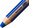 A close-up view of a blue colored pencil with text on it. Voir les images du produit
