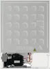 The back of a refrigerator showing the compressor, pipes, and insulation details. Produktbild-Vorschau