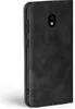 A black flip cover phone case for a Samsung Galaxy J3 2017 is shown from the side. Produktbild-Vorschau