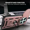A close-up shot of a rose gold phone case with a ring stand, placed on a desk with a laptop and headphones in the background. Produktbild-Vorschau