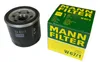 A new Mann Filter oil filter and its packaging are displayed on a white background. Podgląd zdjęcia produktu