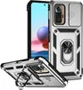 A silver phone case with a ring holder and camera cover is shown from two angles against a white background. Produktbild-Vorschau