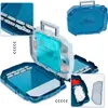 A collage of images showing a Battleship board game in a case, with close-ups of game pieces and the board. Produktbild-Vorschau