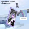 A phone case is shown falling, with text highlighting its protective features. Produktbild-Vorschau