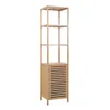 A tall, narrow freestanding shelf unit with a cabinet at the bottom. Voir les images du produit