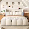 A bedroom scene featuring a beige upholstered bed with integrated storage and LED lighting. Náhľad obrázku produktu