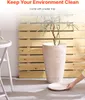 A plant pot with a plant in it, placed on a floor in front of a wooden slatted wall. A hand is reaching for a water tray. Voir les images du produit