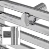 A close-up view of a chrome-plated towel radiator, showing the curved tubes and a mounting bracket. Náhled obrázku produktu